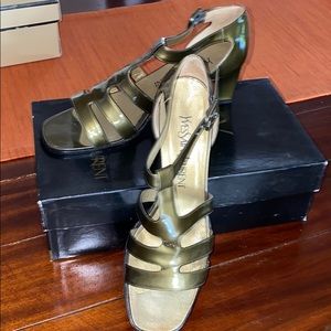 YSL Gladiator Sandals in graphite patent